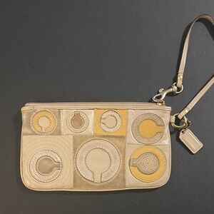 Coach Beige and Yellow Patchwork Wristlet